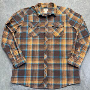 L.L. Bean Men’s Plaid Flannel Shirt XL Tall Brown Blue Snap Button Western